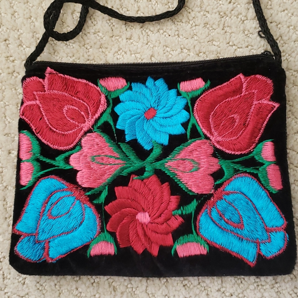 Embroidered Velvet Guatemalan Crossbody Purse